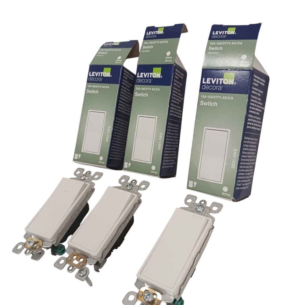 3 SWITCHES Leviton Decora 15 AMP Single 15A-120/277V AC/CA Used Good Works